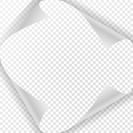 Page curl with shadow on blank sheet of paper. White paper sticker. Element for design and business. It is used on any background and any angleのイラスト素材