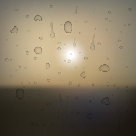 Abstract sunset with defocused lights. View through glass covered with drops. Vector eps10のイラスト素材