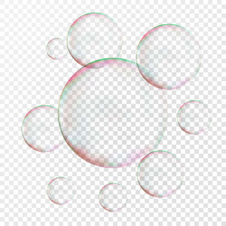 Abstract transparent soap bubble with flares on light grey background. Vector eps10 illustration.のイラスト素材