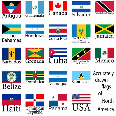 Flags of the countries of North America. High level of drawing.のイラスト素材