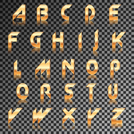 Vector golden font with mirror image. Vector golden font with mirror image. Can be used for pawnshops, jewelry stores, games, applications and more.のイラスト素材