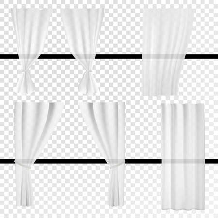 Set of transparent white curtains different forms. Hanging curtains for the window decoration.のイラスト素材