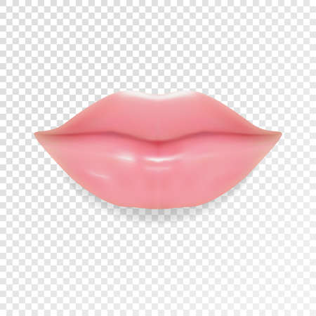 Realistic pink lips, glossy kiss isolated on transparent background. Vector eps10.のイラスト素材