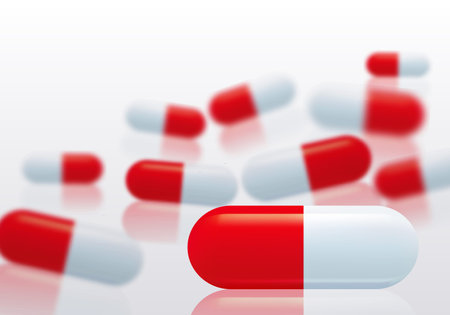 Medical background. Blurred tablets in capsules. Vector eps10.