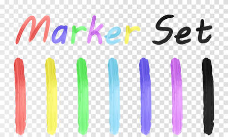 Color stripes drawn with markers. Stylish elements for design. Brushes marker stroke bright color. Beautiful text font. Vector eps10.のイラスト素材