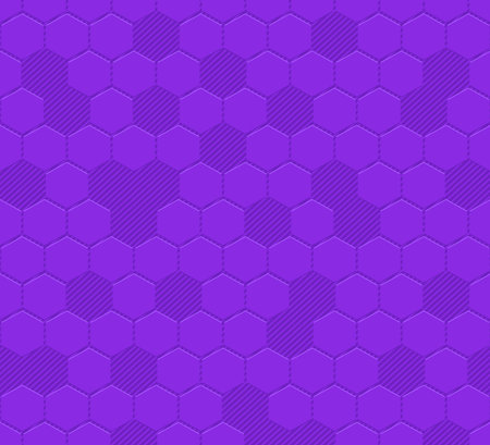Hexagon seamless pattern. Purple repeatable pattern on diagonal line background. Vector