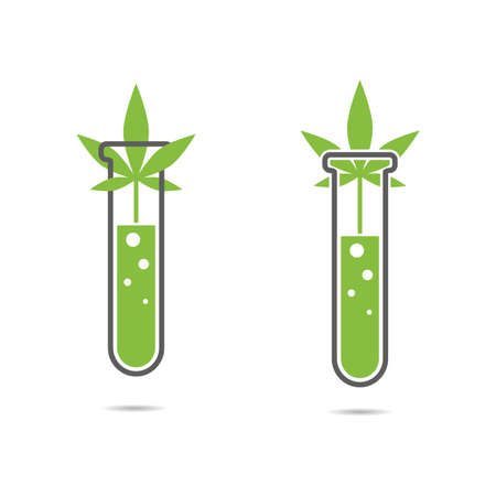 Set of cannabis  . Hemp oil, test tube and marijuana leaf.のイラスト素材