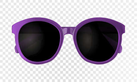 Purple sun glasses isolated on transparent backdrop. Realistic sunglasses vector illustration with fashion summer accessory.のイラスト素材