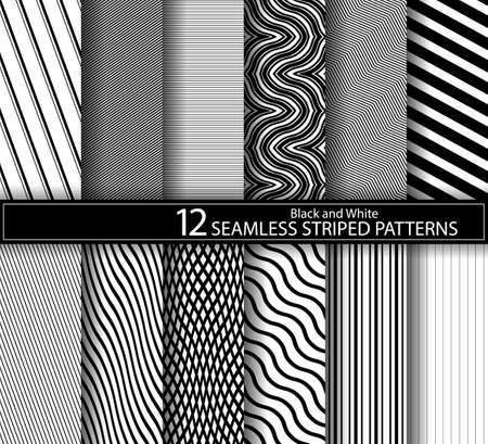 Collection of seamless striped textures black and white design.のイラスト素材