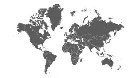 Gray map of world with countries borders. Very high level of accuracy with satellite.のイラスト素材