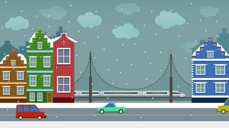 Illustration of a city. Winter, snowy weather, new year 2020 in the townのイラスト素材