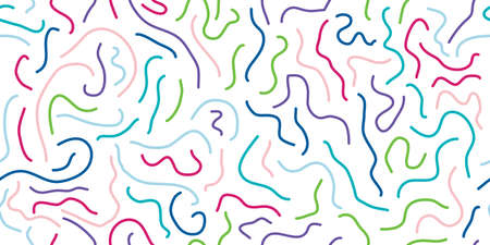 Memphis style hand drawn textured seamless pattern. Retro 80s 90s 00s line worms, flat colorのイラスト素材