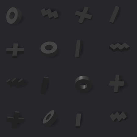 3D black shapes seamless pattern. Repetitive vector illustration cool memphis 3D shapes.のイラスト素材