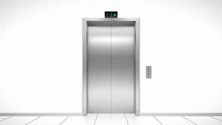 Realistic elevator, with a closed door rising to the third floor. Vector Realism Interior.のイラスト素材