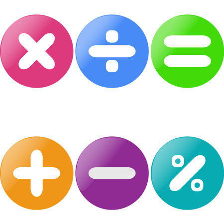 Colored glossy buttons with mathematical sign with drop shadow.のイラスト素材