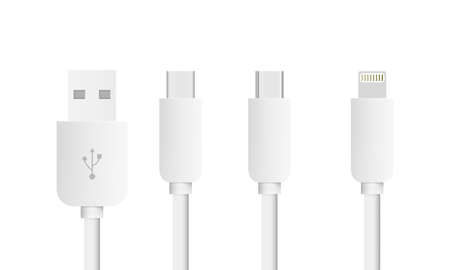 Set of USB Cable Lightning, Mini USB, Micro USB and USB type C interfaces.のイラスト素材