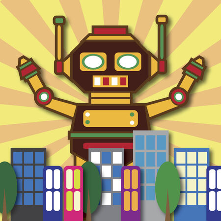 Illustration of a huge robot in the cityのイラスト素材