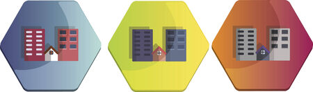 Illustration set of buildingsのイラスト素材