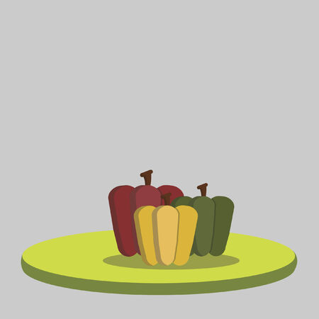 Illustration of green, yellow and red peppersのイラスト素材