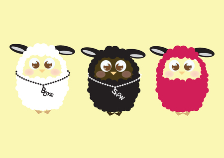 Chicks wearing different colour sheep costumesのイラスト素材