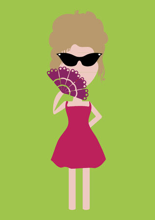 Woman with a handheld fanのイラスト素材