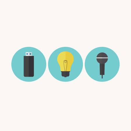 Illustration of USB drive, light bulb and microphoneのイラスト素材