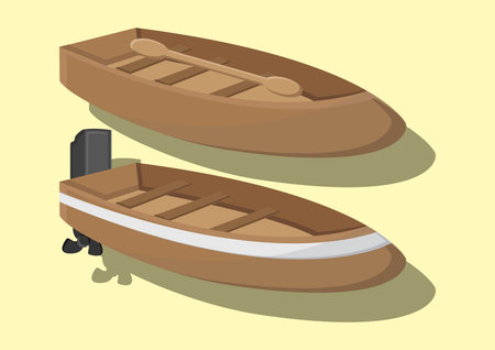 Vector of row boat and motor boatのイラスト素材