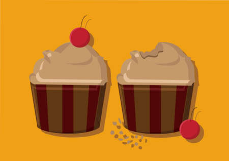 Vector of cherry cupcakeのイラスト素材