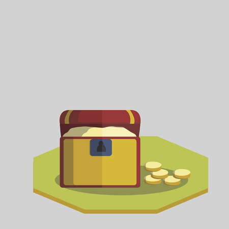Wooden treasure box and goldのイラスト素材