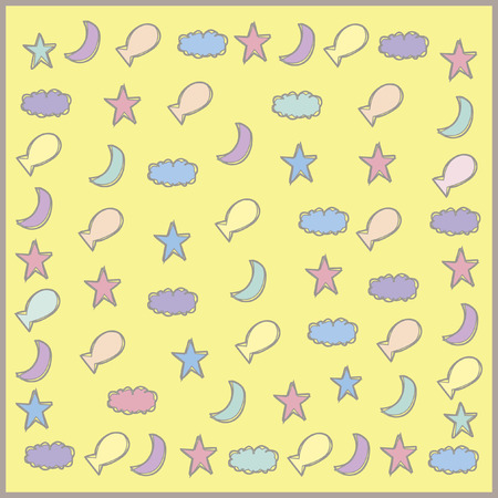 Wallpaper with stars, clouds, moons and fish shapesのイラスト素材