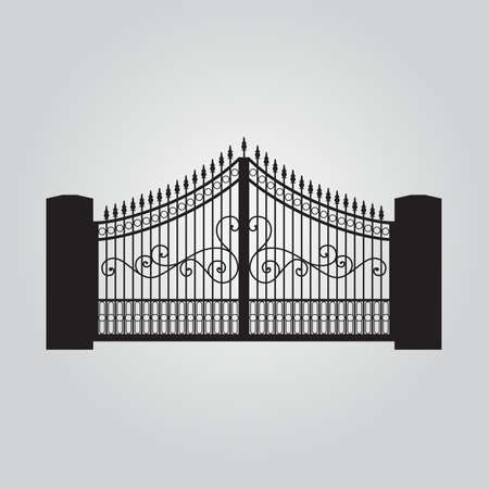 Vector fence silhouette set isolated. Iron and brick fence decorative shape collection. Architecture gate and fence objectsのイラスト素材