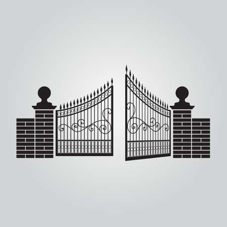 Vector fence silhouette set isolated. Iron and brick fence decorative shape collection. Architecture gate and fence objectsのイラスト素材