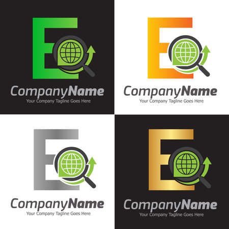 Letter E vector logo template, Colorful Letter E logo, Creative Letter E design template elements, E letter best design, alphabet logo design, searching, magnifierのイラスト素材