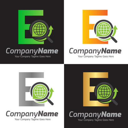 Letter E vector logo template, Colorful Letter E logo, Creative Letter E design template elements, E letter best design, alphabet logo design, searching, magnifierのイラスト素材