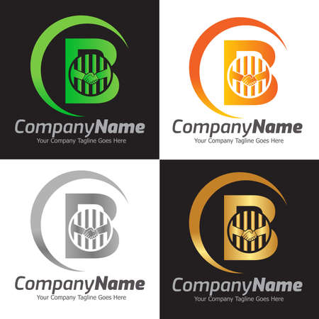 Letter B Hand Shake Logo Template, Hand Shake Vector Illustration, Deal Job Logoのイラスト素材
