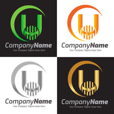 Letter U Hand Shake Logo Template, Hand Shake Vector Illustration, Deal Job Logoのイラスト素材