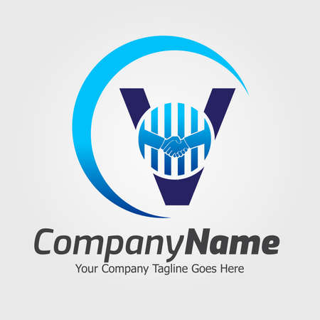 Letter V Hand Shake Logo Template, Hand Shake Vector Illustration, Deal Job Logoのイラスト素材
