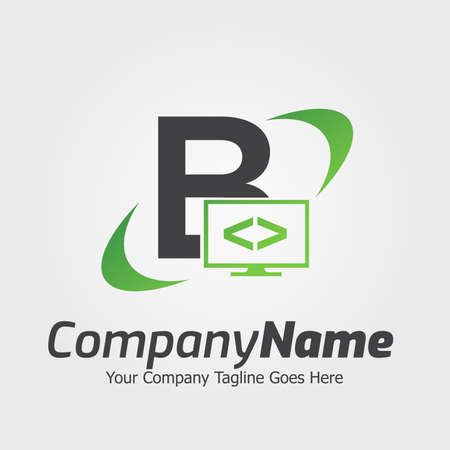 Programming code and computer monitor logo template. Coding school vector design. Computer science logotypeのイラスト素材