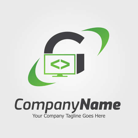 Programming code and computer monitor logo template. Coding school vector design. Computer science logotypeのイラスト素材