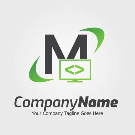Programming code and computer monitor logo template. Coding school vector design. Computer science logotypeのイラスト素材