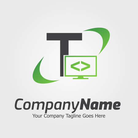 Programming code and computer monitor logo template. Coding school vector design. Computer science logotypeのイラスト素材