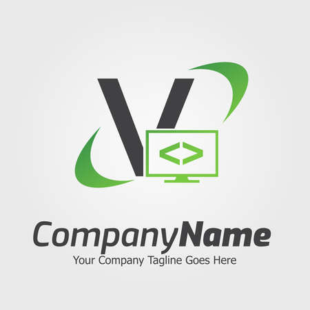 Programming code and computer monitor logo template. Coding school vector design. Computer science logotypeのイラスト素材