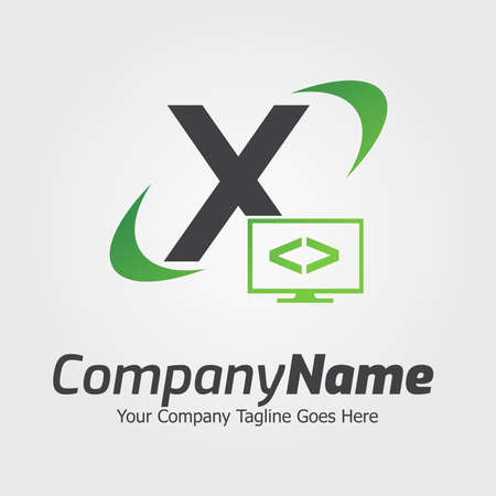 Programming code and computer monitor logo template. Coding school vector design. Computer science logotypeのイラスト素材
