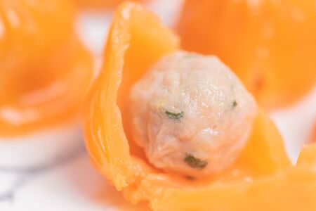 Close up of colored dumpling fillingの写真素材