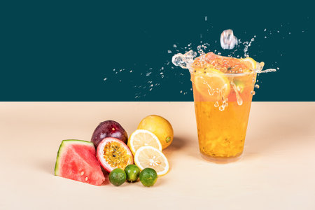 All kinds of colorful drinks made of all kinds of fruits and all kinds of healthy foodの写真素材