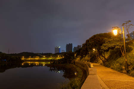 Colorful rivers and cities at nightの写真素材