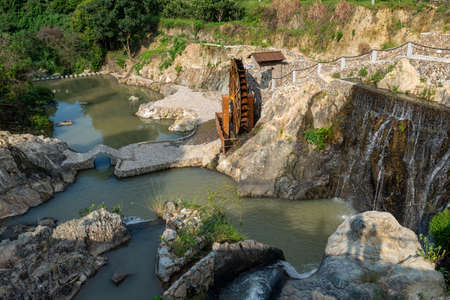 Country scenery, stone bridges and waterwheelの写真素材