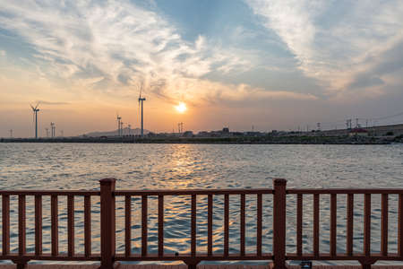 Pavilions and railings for rest on the seasideのeditorial素材