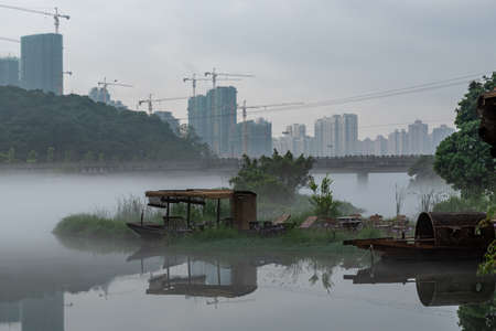 Bridges and cities in early morning cloudsのeditorial素材
