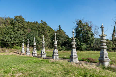 Forest of pagodas in traditional Chinese Buddhist templesの写真素材